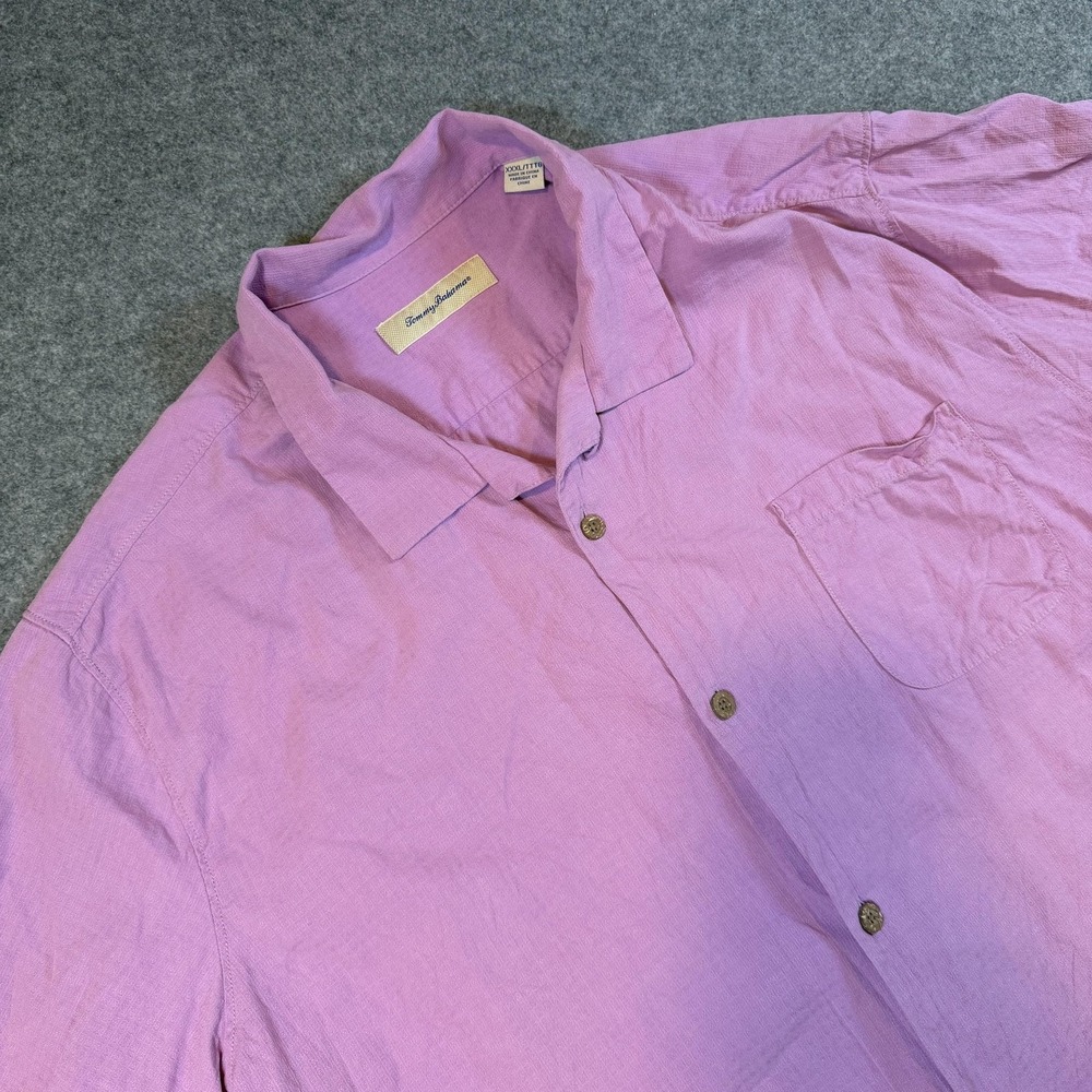 Tommy Bahama Shirt Mens 3XL Pink Solid Silk Short Sleeve Camp Tropical